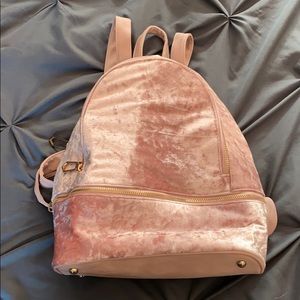 Dusty pink velvet backpack